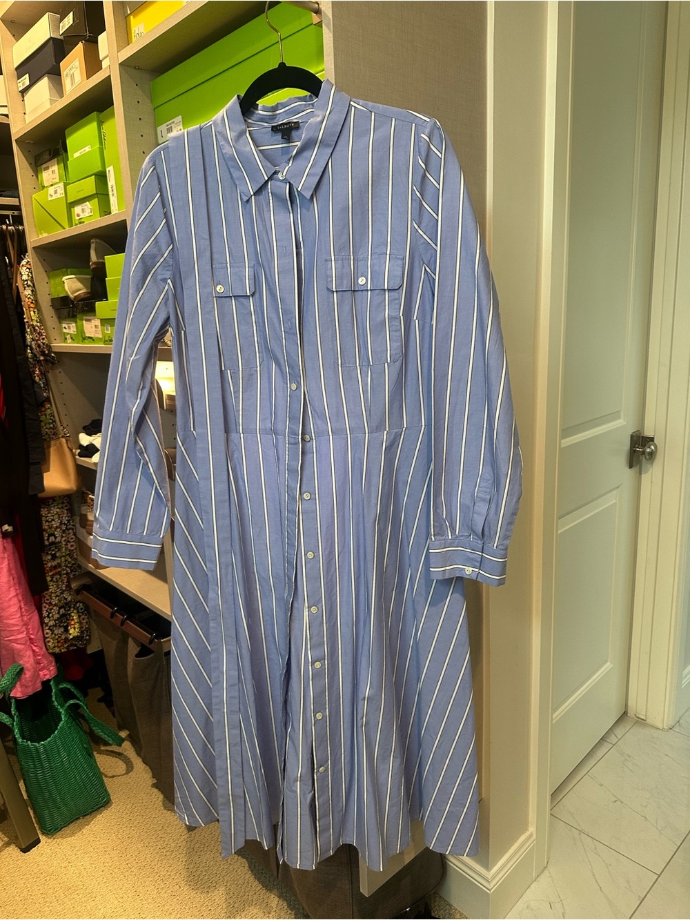 Talbots Blue and White Striped Midi Shirt Dress